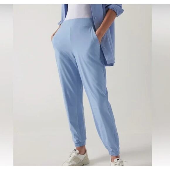 Athleta Brooklyn Lined Jogger Size 8 Tall  Blue Featherweight Stretch Travel - Picture 1 of 12